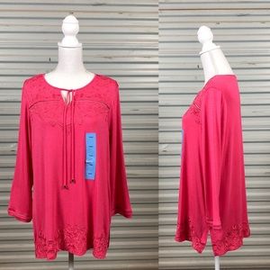 Rafaella Women’s 3/4 Sleeve Peach Embroidered Top